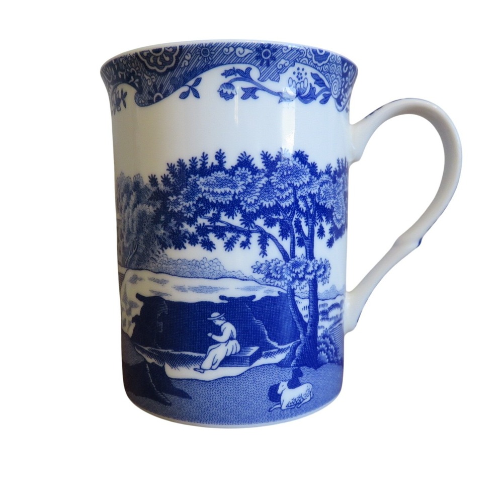 Spode Blue Italian Mug Ceramic Coffee Cup Blue White Pastoral Scene c.1816-A12